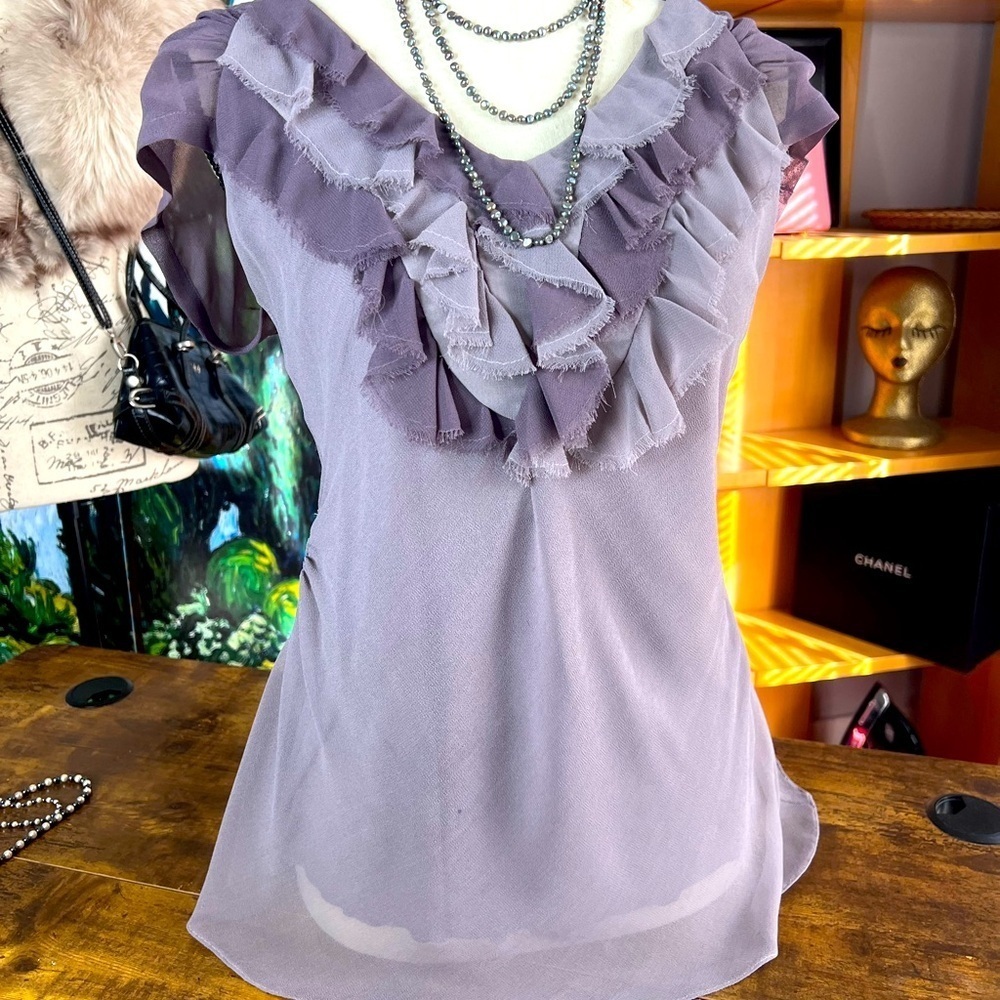 Baraschi size 2, Adorable, purple, elephant gray, ruffled top.